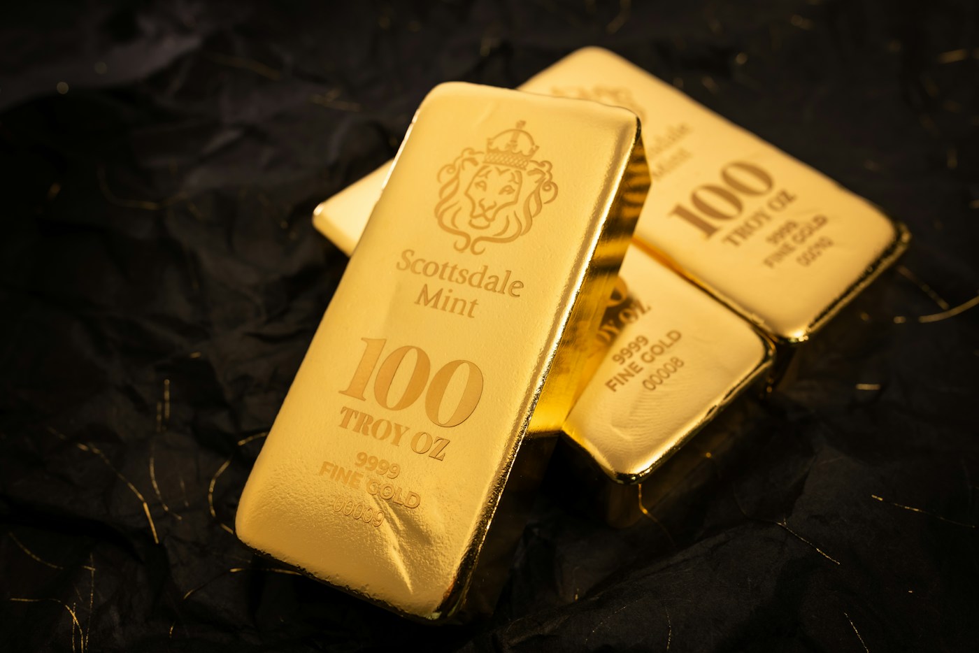 Gold bullion bars, illustrative industry photography